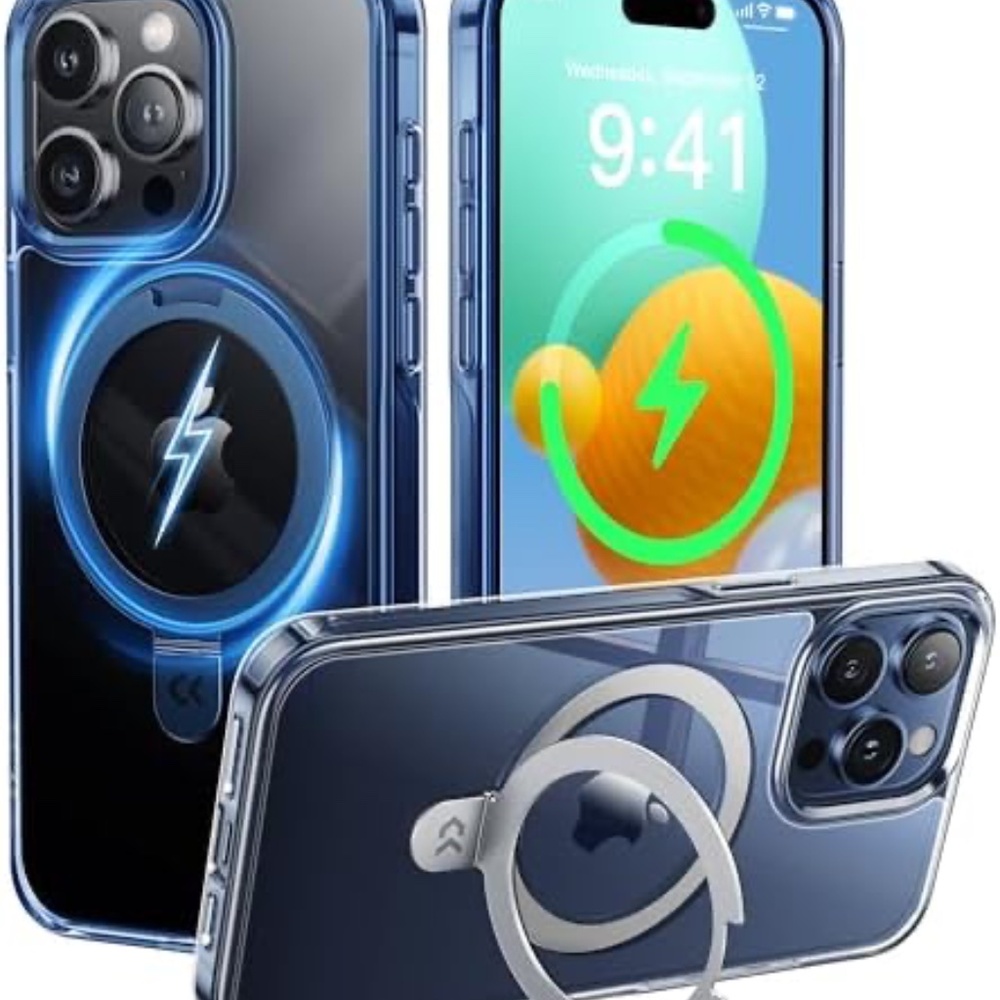 CASEKOO-iPhone 15 Pro Max Case-Magnetic Invisible Stand, 6.7" Translucent Blue